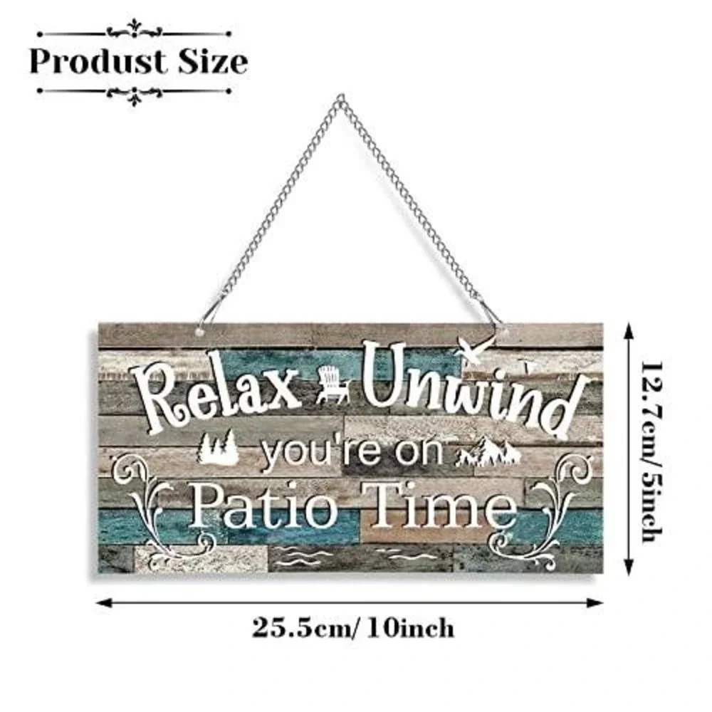 Relax Unwind You're on Patio Time Rustic Wood Hanging Sign Outdoor‎ Decor